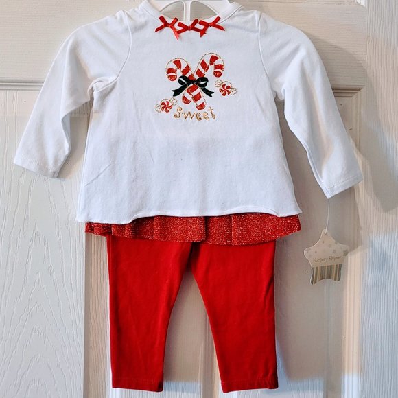 NWT Candy Canes "Sweet" Christmas/Holiday Two Piece w/Matching Socks-Sz 6 mos! - Picture 2 of 15